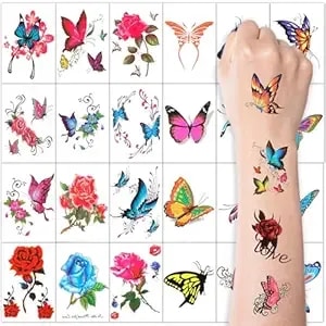Sheets Flowers Butterfly Temporary Tattoos For Women Girls Adults Watercolor Fake Realistic Temporary Tattoo Stickers