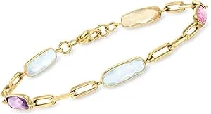 Ross-Simons 7.50 Ct. T.W. Multi-Gemstone Paper Clip Link Bracelet In 18kt Gold Over Sterling