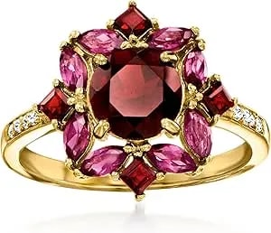 Ross-Simons 1.90 Ct. T.W. Garnet And .80 Ct. T.W. Rhodolite Garnet Ring With .10 Ct. T.W. White Topaz In 18kt Gold Over Sterling