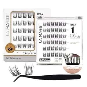 La Maesii Self Adhesive Lash Clusters, Press-On Lashes No Glue Needed Pre Glued Eyelash Clusters Wispy Cluster Lashes,Individual Lash Kit, Ultra-Thin&Light Reusable No Residue(sa04)