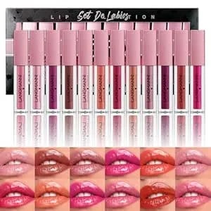 Langmanni 12pcs Lip Gloss Collection Makeup Set, Shiny Smooth Soft Liquid Lip Glosses Lip Stain With Rich Varied Colors For Girls And Women Makeup (Glossy-A)