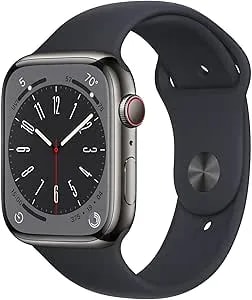 Apple Watch Series 8 (GPS+Cellular, 45mm) - Graphite Stainless Steel Case With Midnight Sport Band, M/L (Renewed)