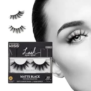 Kiss Matte Black, False Eyelashes, 'Matte Velvet', 16mm, Includes 1 Pair Of Lash, Easy To Apply, Reusable Lash Clusters