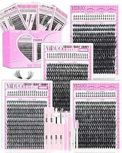 Yiduo 1120pcs Lash Clusters Kit With 2x Bond And Seal 40d/50d/60d/80d D Curly Clusters Lash Extensions Kit With Bottom Lashes 9-16mm Thin Soft Band Wispy Diy Individual Eyelash Extensions Kit Postizas