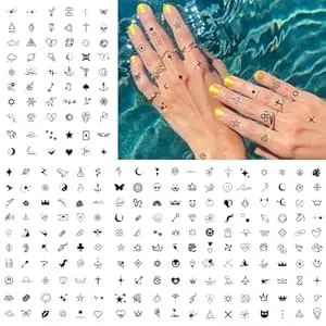 Charlent Tiny Small Semi-Permanent Tattoos For Adult - 2 Weeks Long Last Waterproof Realistic Mini Fake Tattoos For Women Men Finger Neck Body/Fades Naturally/No Reflection