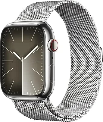 Apple Watch Series 9 [GPS + Cellular 45mm] Smartwatch With Silver Stainless Steel Case With Silver Milanese Loop. Fitness Tracker, Blood Oxygen & ECG Apps, Always-On Retina Display