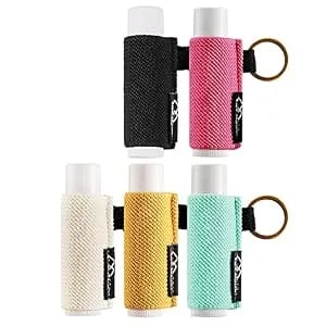 Wk Ieason - Lip Balm Holder Keychain Clip On Lipstick Sleeve Chapstick Sleeve Holder Keychain Pack Of 5 (Beige/Green/Yellow/Black/Rose)