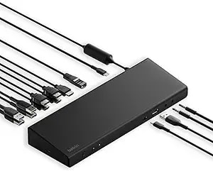 Belkin 15-In-1 Universal Triple Display Displaylink Docking Station Hub W/ 3 Hdmi Ports, 2 Displayports For Triple 4k Display W/ 85w Pd, 3.5mm Mic/Speaker, 1 Usb-C, & 5 Usb-A Ports, Black