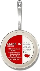 Made In Cookware - 10" Ceramiclad Non Stick Frying Pan (Stainless Handle) - 5-Ply Stainless Clad With Stay-Cool Handle - Professional Cookware - Crafted In Italy