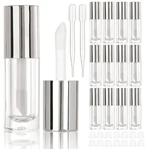 Cosidea 14pcs Empty 6ml Big Brush Chunky Lip Gloss Tubes For Diy Lip Gloss, Silver Lipgloss Containers
