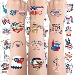 250th Anniversary Usa Shirt - 150 Pcs Usa Flag Patriotic Tattoos For Fourth Of July Accessories America Merchandise - 4th Of July Outfits For Women,Red White Blue Party Decorations Favors Supplies