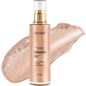 Shimmer Body Oil, Long Lasting Moisturizing Body Glow Oil For Women Face Luminizer Highlighter Makeup 100ml Glitter Shimmer Lotion For Glow Skin (Light Rose Gold)