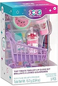 3c4g: Tiny Treats Trolley Lip Gloss Set With Scented Lip Glosses & Rolling Mini Shopping Cart For Girls Ages 8+