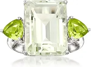 Ross-Simons 11.00 Carat Emerald-Cut Prasiolite And 1.40 Ct. T.W. Peridot Ring In Sterling Silver