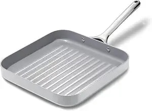 Caraway Square Grill Pan - 11” Grill Pan - Non-Stick Ceramic Coated - Non Toxic, Ptfe & Pfoa Free - Oven Safe & Compatible With All Stovetops - Gray