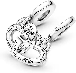Pandora Linked Sister Hearts Split Dangle Charm - Compatible Moments Bracelets - Jewelry For Women - Gift For Women - Made With Sterling Silver & Cubic Zirconia