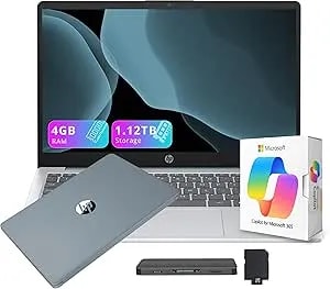 Hp 14" Hd Business & Student Laptop, With Office 365 & Copilot Ai, Amd Athlon 7120, 4gb Ram, 1.12tb Storage (128gb Ufs + 1tb Docking Station Set), Radeon Graphics, Wi-Fi 6, Windows 11, Moonlight Blue