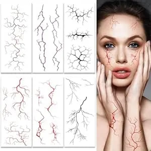 6 Sheets Temporary Tattoos Stickers Realistic Waterproof Women Man Body Face Arm Collarbone Leg Body Diy Art Decoration (Blood Vessel Streaks)