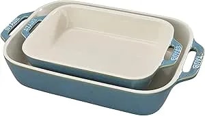 Staub Ceramic 2-Pc Rectangular Baking Dish Set - Rustic Turquoise