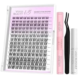 Veyesbeauty Lash Clusters Kit Individual Eyelash Extensions Thin & Invisible Band Diy False Eyelashes Newbie'S Five-Second Series Wispy Lash Tray, Luxebold Kit With Bond&Seal Remover Applicator