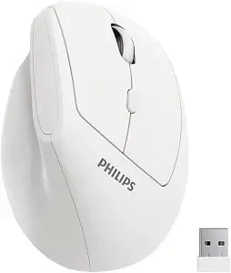 Philips Ergonomic Mouse - Vertical Mouse With 800/1200/1600 Adjustable Dpi, 6 Silent Buttons, Auto Power Saving,Light Weight,2.4ghz Wireless Mouse For Laptop,Desktop, Pc- White
