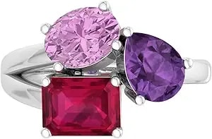 Martha Stewart 3 3/4 Carat Three Stone Gemstone Ring For Women In Sterling Silver, Gemstone Jewelry For Women