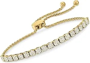 Ross-Simons 1.00 Ct. T.W. Diamond Cluster Bolo Bracelet In 18kt Gold Over Sterling