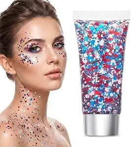 Red White Blue Hair Glitter Stick, 2026 New Patriotic Usa Flag Star Chunky Face Body Outfits Sparkle Patriotic Pride Glitter For Soccer President'S Day (C)