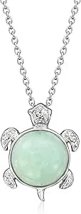 Ross-Simons Jade Turtle Pendant Necklace With Diamonds In Sterling Silver. 18 Inches