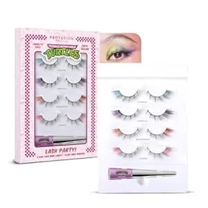 Profusion Cosmetics Tmnt 4 Pairs False Eyelashes Set With Clear Liner Adhesive, Reusable Colored Lashes For Party Makeup, Light-Weight & Flexible Band
