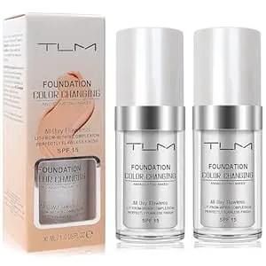 2 Pack Tlm Color Changing Foundation Liquid Base,Tlm Concealer Cover Cream,All Day Flawless Warm Skin Tone Bb Cream Makeup Base Concealer For All Skin spf15