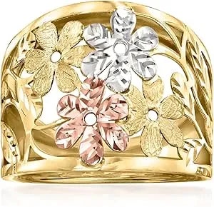 Ross-Simons Italian 14kt Tri-Colored Gold Floral Ring
