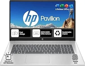 HP 17.3 Backlit Keyboard Laptop With Fingerprint Reader - None Touchscreen - Office 365 For The Web - Intel 10-Core i5, Iris Xe Graphics - 16GB RAM, 256GB SSD Storage - Windows 11 W/O Mouse