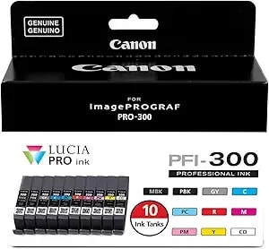 Canon Pfi-300 Lucia Pro Ink, 10 Ink Tanks, Compatible To Imageprograf Pro-300 Printer, Multi, Standard (4192c007)