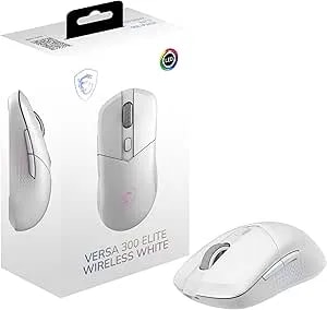 Msi Versa 300 Elite Wireless White Gaming Mouse - 26000 DPI Optical Sensor, 1000 Hz Polling Rate, Symmetrical, 60M+ Click Omron Switches, 6 Buttons, 200-Hour Battery, 1ms Latency, RGB, 65g