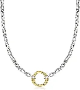 Ross-Simons Sterling Silver And 14kt Yellow Gold Multi-Circle Rolo-Chain Necklace