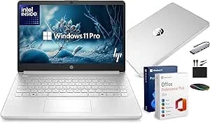 Hp 14” Laptop Ultra-Portable Computer 2026 Student Business, Ms Office, Copilot Ai, Intel 4-Core Cpu, 4gb Ram, 628gb Storage (128gb Ufs+500gb Ext), Long Battery, Maxsolaccessory, Win 11 Pro, Silver