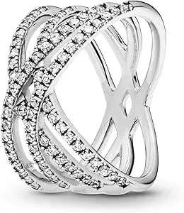 Pandora Jewelry Entwined Lines Cubic Zirconia Ring In Sterling Silver, Size 7
