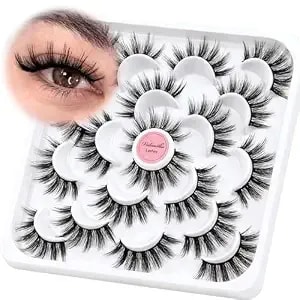 Veleasha Lashes Wispy False Lashes Strips 3d Fuax Mink Eyelashes Natural Fluffy False Eyelashes 18mm Soft Strip Lashes Lightweight Fake Lashes 10 Pairs Pack (v07)