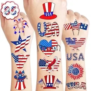 100pcs Usa Patriotic Temporary Tattoos – American Flag 4th Of July Party Decorations, Freedom Theme Supplies, Fun Favors & Stickers For Kids Adults, Birthday Or Independence Day Prizes