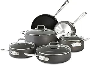 All-Clad ha1 Hard Anodized Nonstick Cookware Set 10 Piece Induction Oven Broiler Safe 500f, Lid Safe 350f Pots And Pans Black