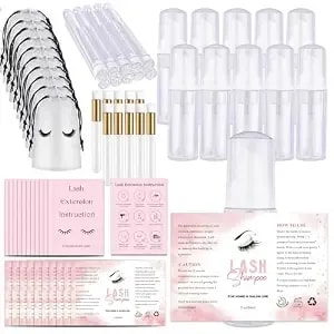60pcs Lash Shampoo Bottles And Brushes Set, 10pcs Foam Pump Dispenser, Lash Cleaning Brush, Eyelash Extension Tube Brush, Instructions Cards, Bags, Lash Shampoo Stickers For Business Clients (B-White)
