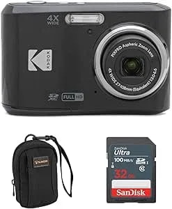 Kodak Pixpro fz45-Bk 16mp Digital Camera 4x Optical Zoom 27mm Wide Angle 1080p Full Hd Video 2.7" Lcd Vlogging Camera, Bundle With Camera Case And 32gb Sd Card (Black)