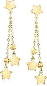 Ross-Simons Italian 14kt Yellow Gold Star And Bead Drop Earrings