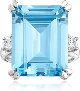Ross-Simons 17.00 Carat Simulated Aquamarine Ring With .30 Ct. T.W. Czs In Sterling Silver