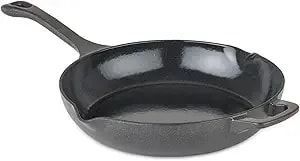 Viking Chef Pan, 10.5 Inch Cast Iron Saute And Frying Pan, Oven Safe, Induction Ready, Black