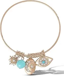 Jessica Simpson Womens Evil Eye Bracelet, Gold-Tone Evil Eye Bracelets For Women Turquoise And Rhinestones