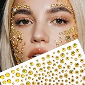 Yellow Crystal Face Gems Rhinestone Stickers - 700pcs Shiny Self Adhesive Body Jewels For Festival Rave, Cosplay, Halloween & Bridal Makeup - Waterproof Face Stickers Glitter Tattoo Accessories