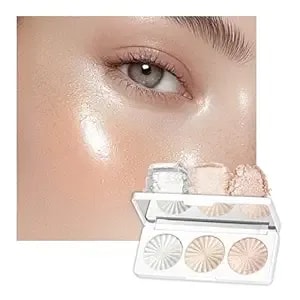 3 Colors Highlighter Makeup Palette, Face Highlight Makeup Contour Powder, Waterproof Long Lasting Glitter Face Illuminator Highlighter For Women, 01 Lunar Glow Trio