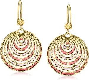 Ross-Simons Italian Pink And Red Enamel Milgrain Drop Earrings In 18kt Gold Over Sterling